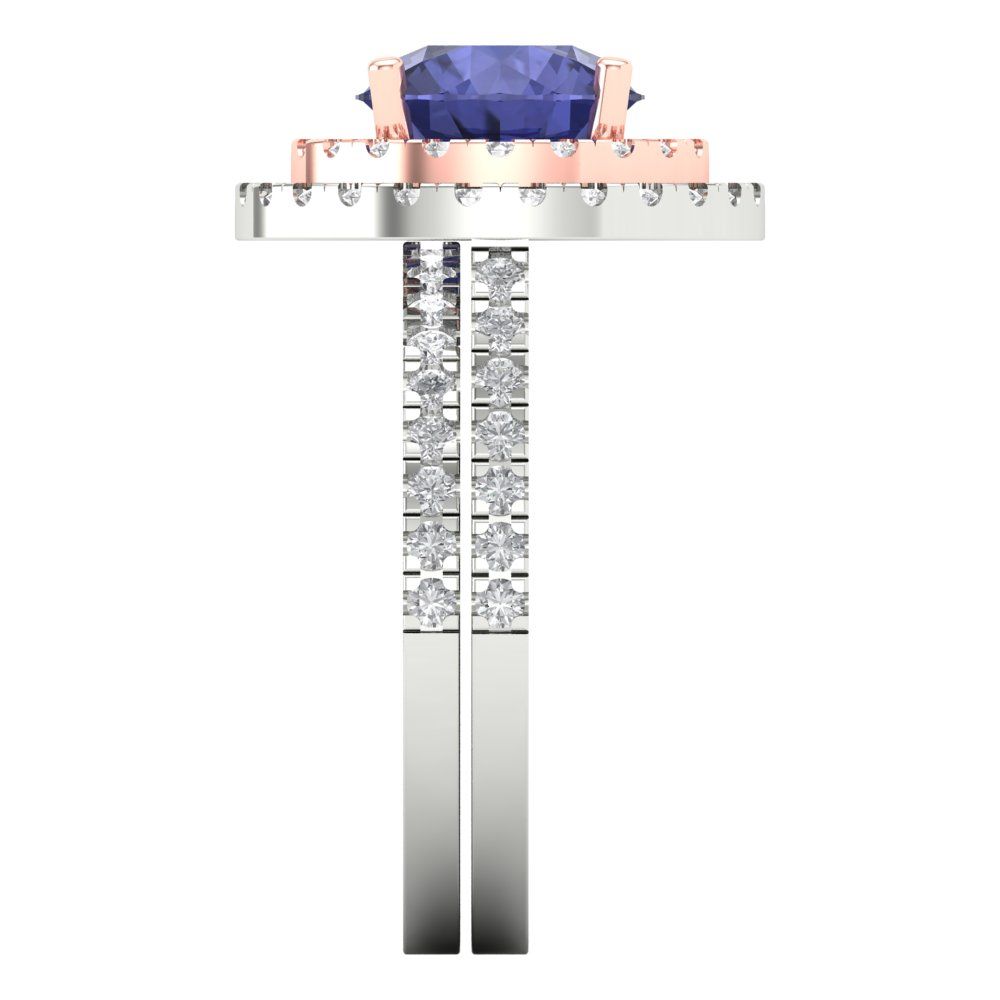 2.73 cttw Round Cut Simulated Tanzanite Bridal Set - Solid White/Rose Gold Engagement Ring & Wedding Band