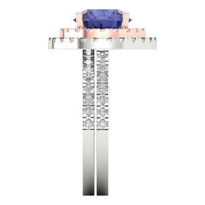 2.73 cttw Round Cut Simulated Tanzanite Bridal Set - Solid White/Rose Gold Engagement Ring & Wedding Band