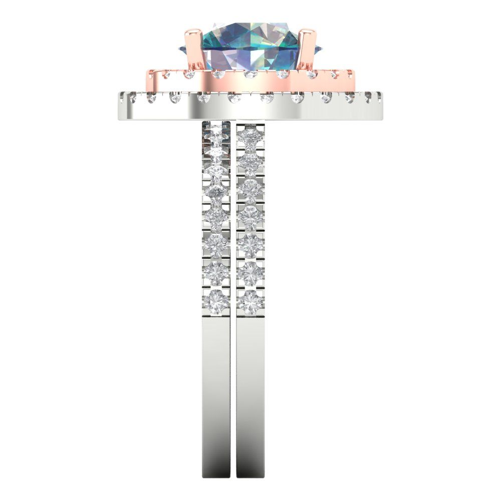 2.73 cttw Round Cut Blue Moissanite Bridal Set - Solid White/Rose Gold Engagement Ring & Wedding Band