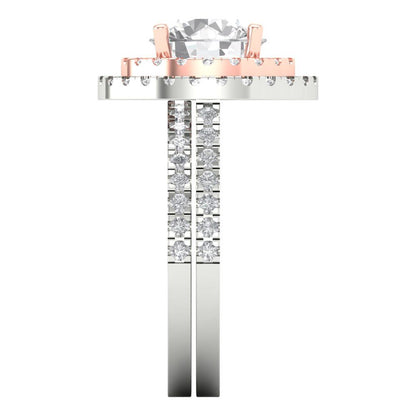 2.73 cttw Round Cut White Sapphire Bridal Set - Solid White/Rose Gold Engagement Ring & Wedding Band