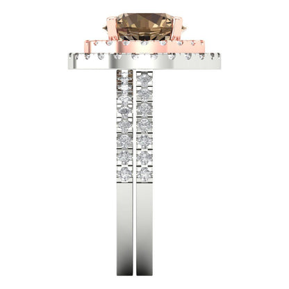 2.73 cttw Round Cut Simulated Champagne Diamond Bridal Set - Solid White/Rose Gold Engagement Ring & Wedding Band
