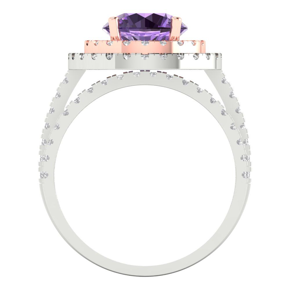 2.73 cttw Round Cut Simulated Alexandrite Bridal Set - Solid White/Rose Gold Engagement Ring & Wedding Band