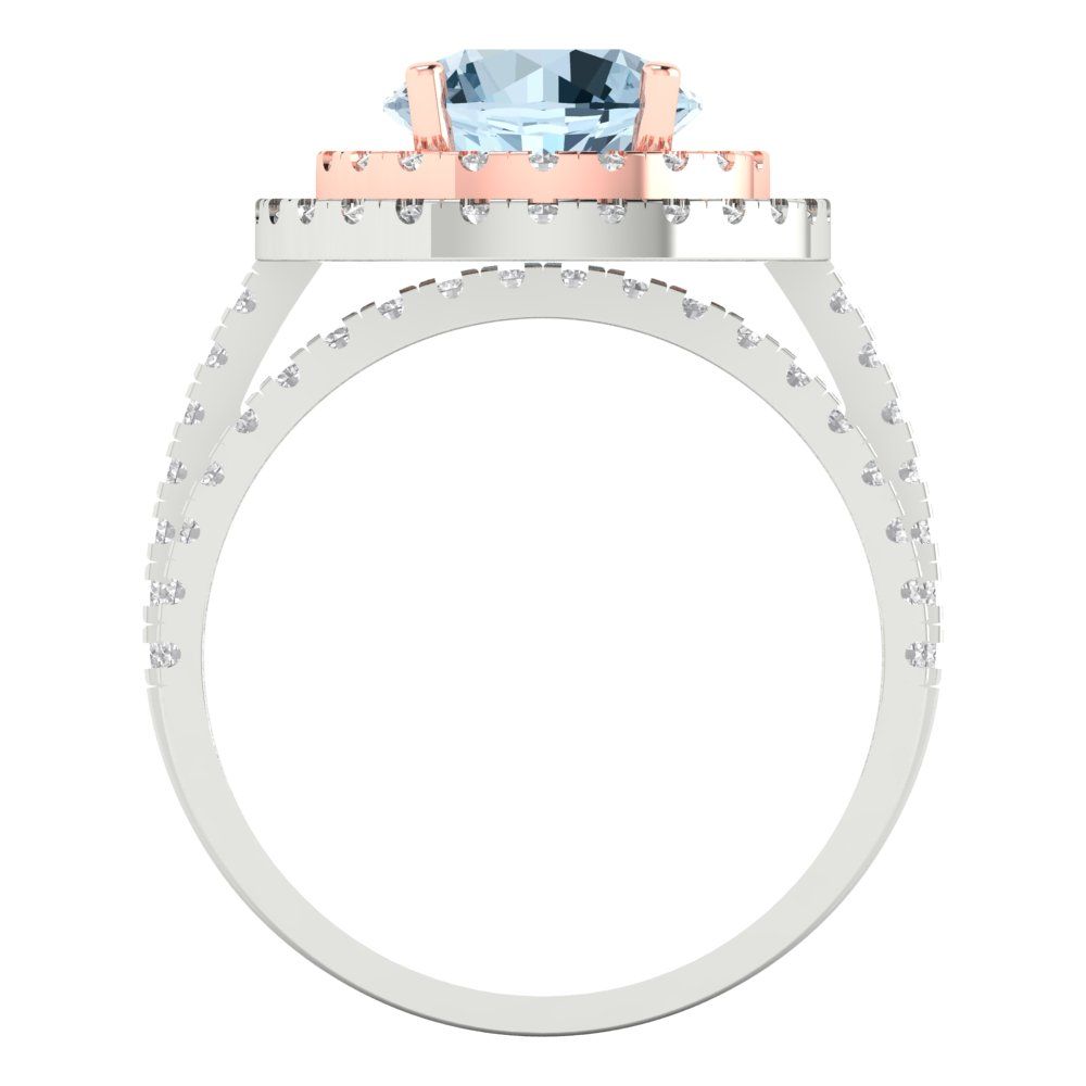 2.73 cttw Round Cut Natural Swiss Blue Topaz Bridal Set - Solid White/Rose Gold Engagement Ring & Wedding Band