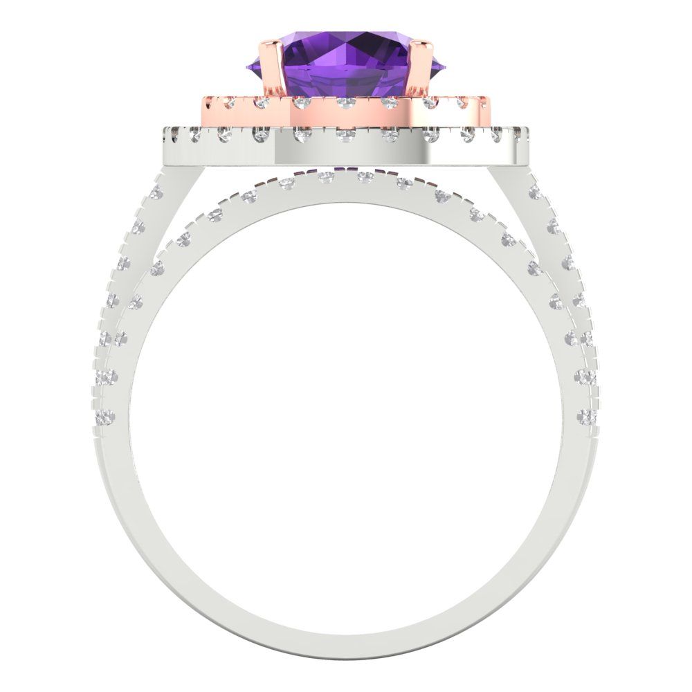 2.73 cttw Round Cut Natural Amethyst Bridal Set - Solid White/Rose Gold Engagement Ring & Wedding Band