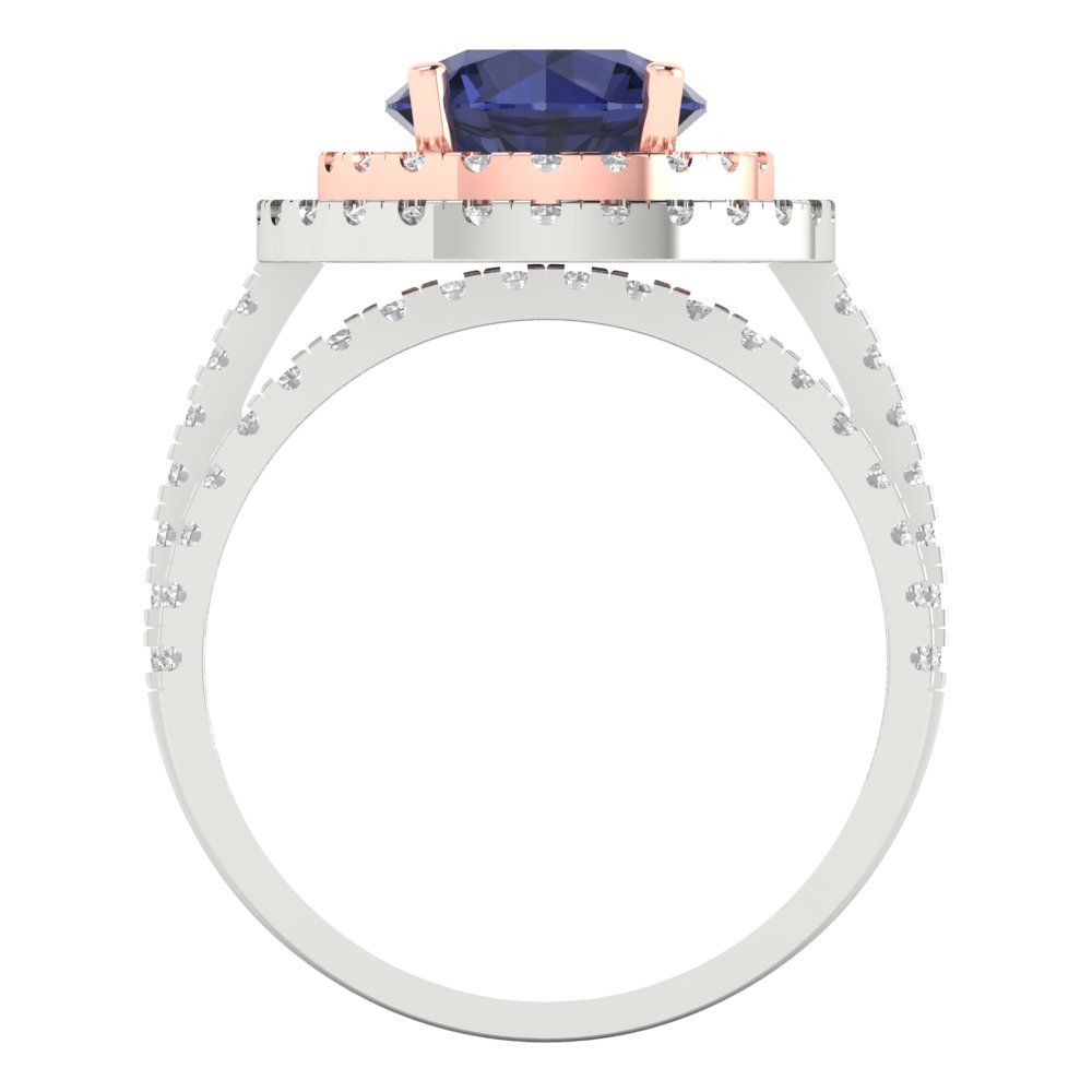 2.73 cttw Round Cut Simulated Blue Sapphire Bridal Set - Solid White/Rose Gold Engagement Ring & Wedding Band