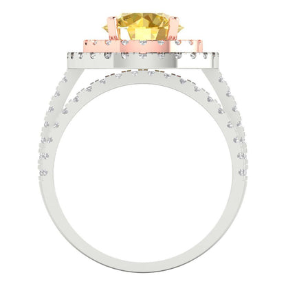 2.73 cttw Round Cut Natural Citrine Bridal Set - Solid White/Rose Gold Engagement Ring & Wedding Band