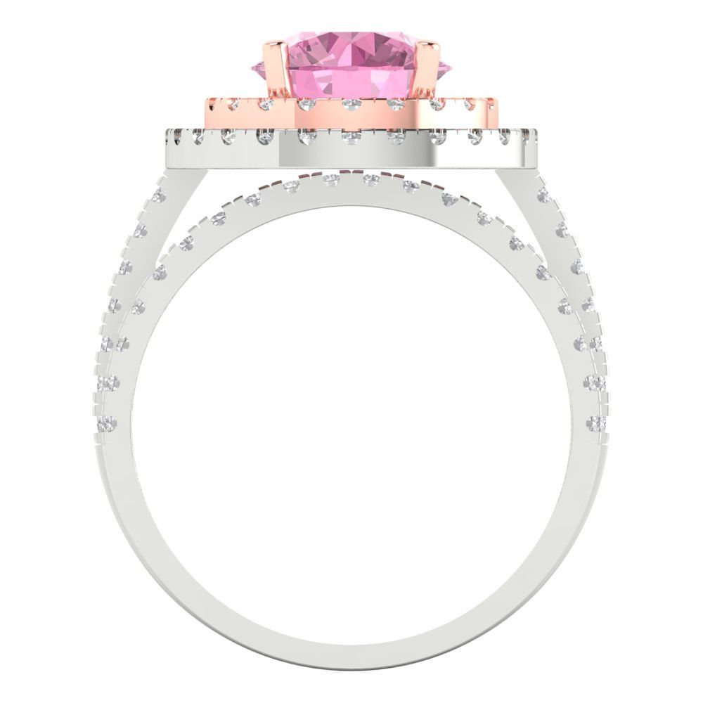 2.73 cttw Round Cut Simulated Pink Diamond Bridal Set - Solid White/Rose Gold Engagement Ring & Wedding Band
