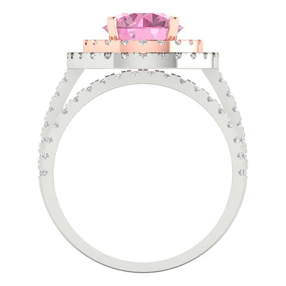 2.73 cttw Round Cut Simulated Pink Diamond Bridal Set - Solid White/Rose Gold Engagement Ring & Wedding Band