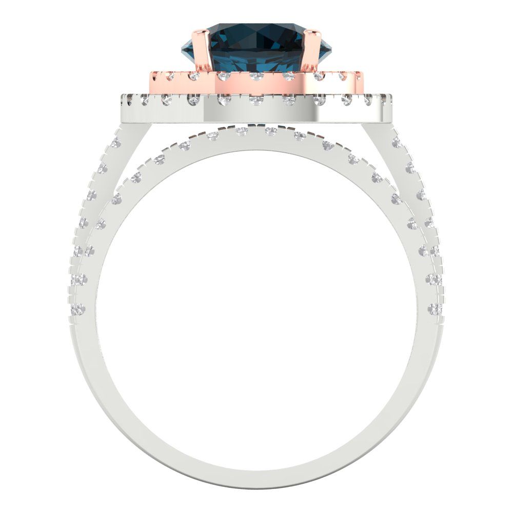 2.73 cttw Round Cut Natural London Blue Topaz Bridal Set - Solid White/Rose Gold Engagement Ring & Wedding Band