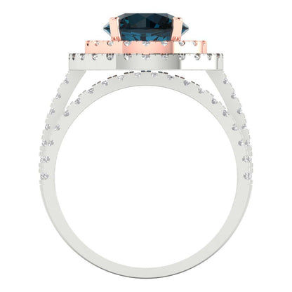 2.73 cttw Round Cut Natural London Blue Topaz Bridal Set - Solid White/Rose Gold Engagement Ring & Wedding Band