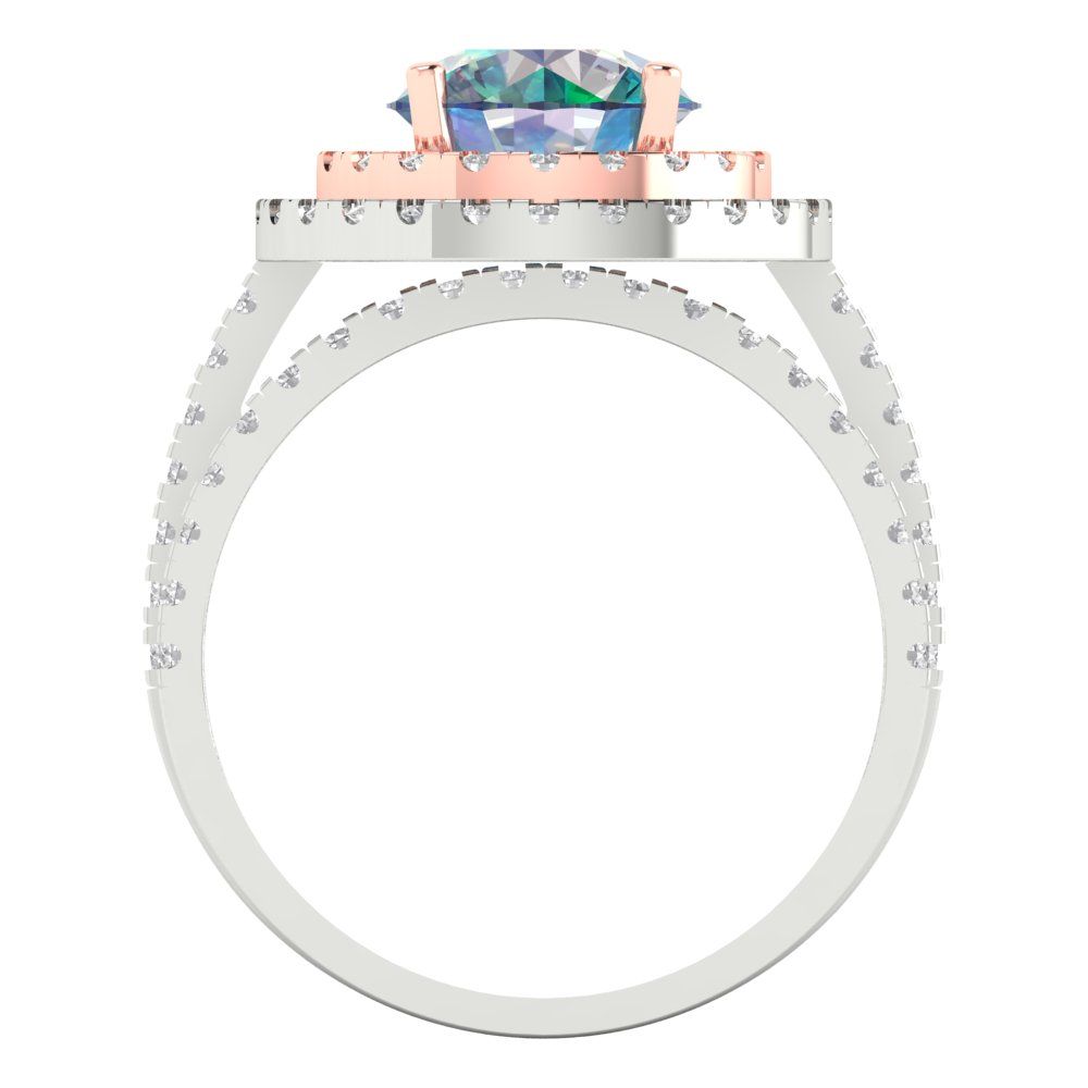 2.73 cttw Round Cut Blue Moissanite Bridal Set - Solid White/Rose Gold Engagement Ring & Wedding Band