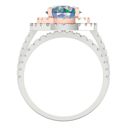 2.73 cttw Round Cut Blue Moissanite Bridal Set - Solid White/Rose Gold Engagement Ring & Wedding Band