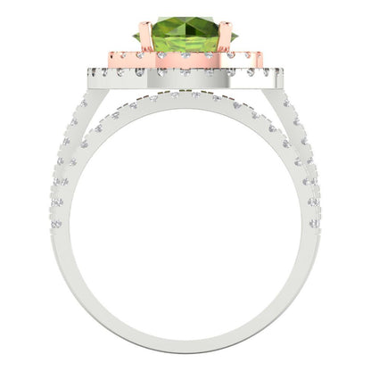 2.73 cttw Round Cut Natural Peridot Bridal Set - Solid White/Rose Gold Engagement Ring & Wedding Band