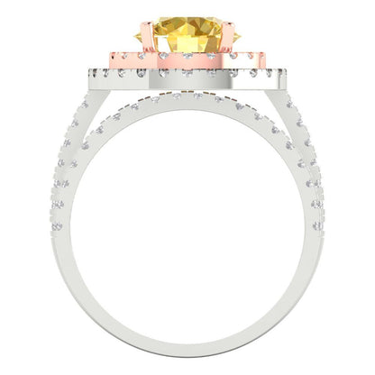 2.73 cttw Round Cut Simulated Yellow Diamond Bridal Set - Solid White/Rose Gold Engagement Ring & Wedding Band