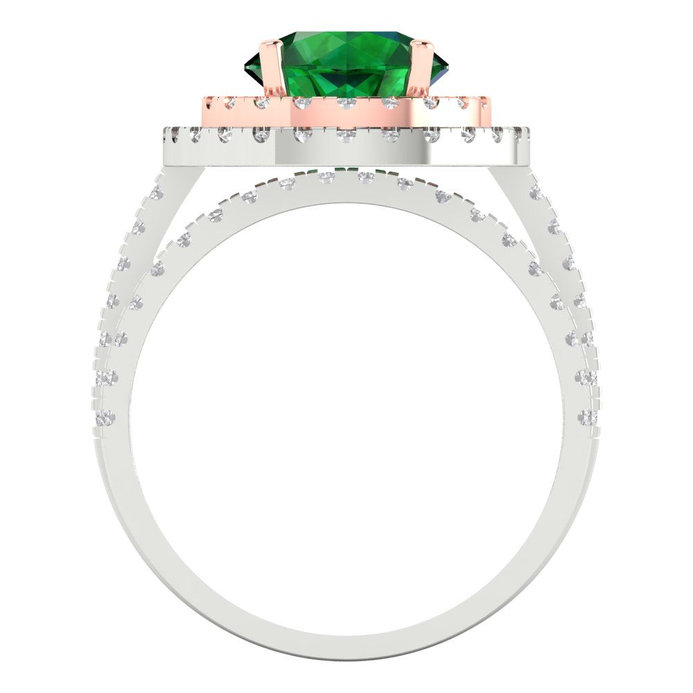 2.73 cttw Round Cut Simulated Emerald Bridal Set - Solid White/Rose Gold Engagement Ring & Wedding Band