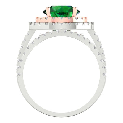 2.73 cttw Round Cut Simulated Emerald Bridal Set - Solid White/Rose Gold Engagement Ring & Wedding Band
