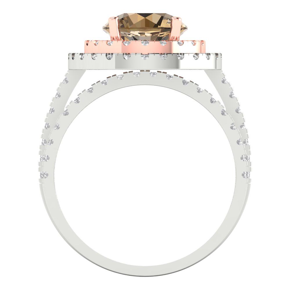 2.73 cttw Round Cut Simulated Champagne Diamond Bridal Set - Solid White/Rose Gold Engagement Ring & Wedding Band