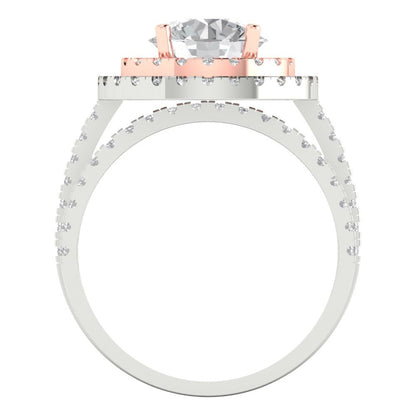 2.73 cttw Round Cut Zirconia Simulated Diamond Bridal Set - Solid White/Rose Gold Engagement Ring & Wedding Band