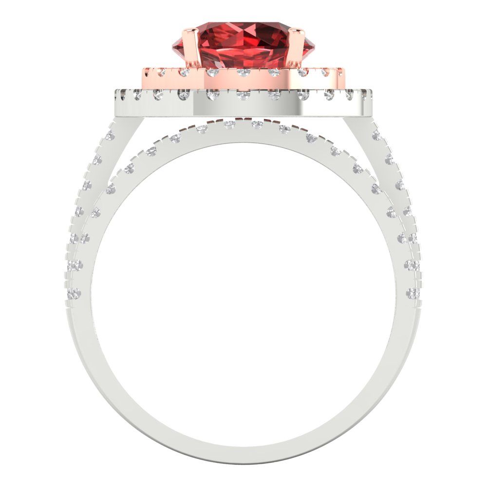 2.73 cttw Round Cut Natural Garnet Bridal Set - Solid White/Rose Gold Engagement Ring & Wedding Band