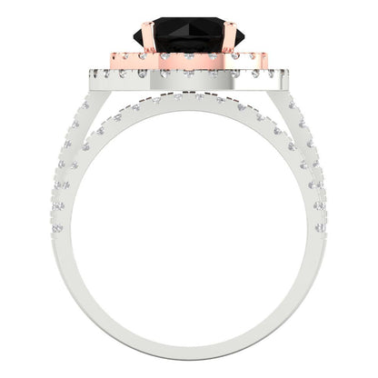 2.73 cttw Round Cut Natural Onyx Bridal Set - Solid White/Rose Gold Engagement Ring & Wedding Band