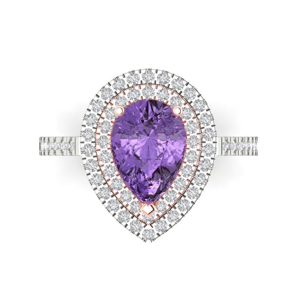 2.48 cttw Simulated Alexandrite Hidden Halo Engagement Ring - Solid White/Rose Gold (VVS1, Pear Cut,10X7mm )