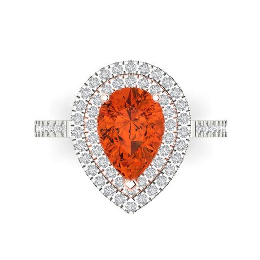2.48 cttw Zirconia Simulated Red Diamond Hidden Halo Engagement Ring - Solid White/Rose Gold (VVS1, Pear Cut,10X7mm )