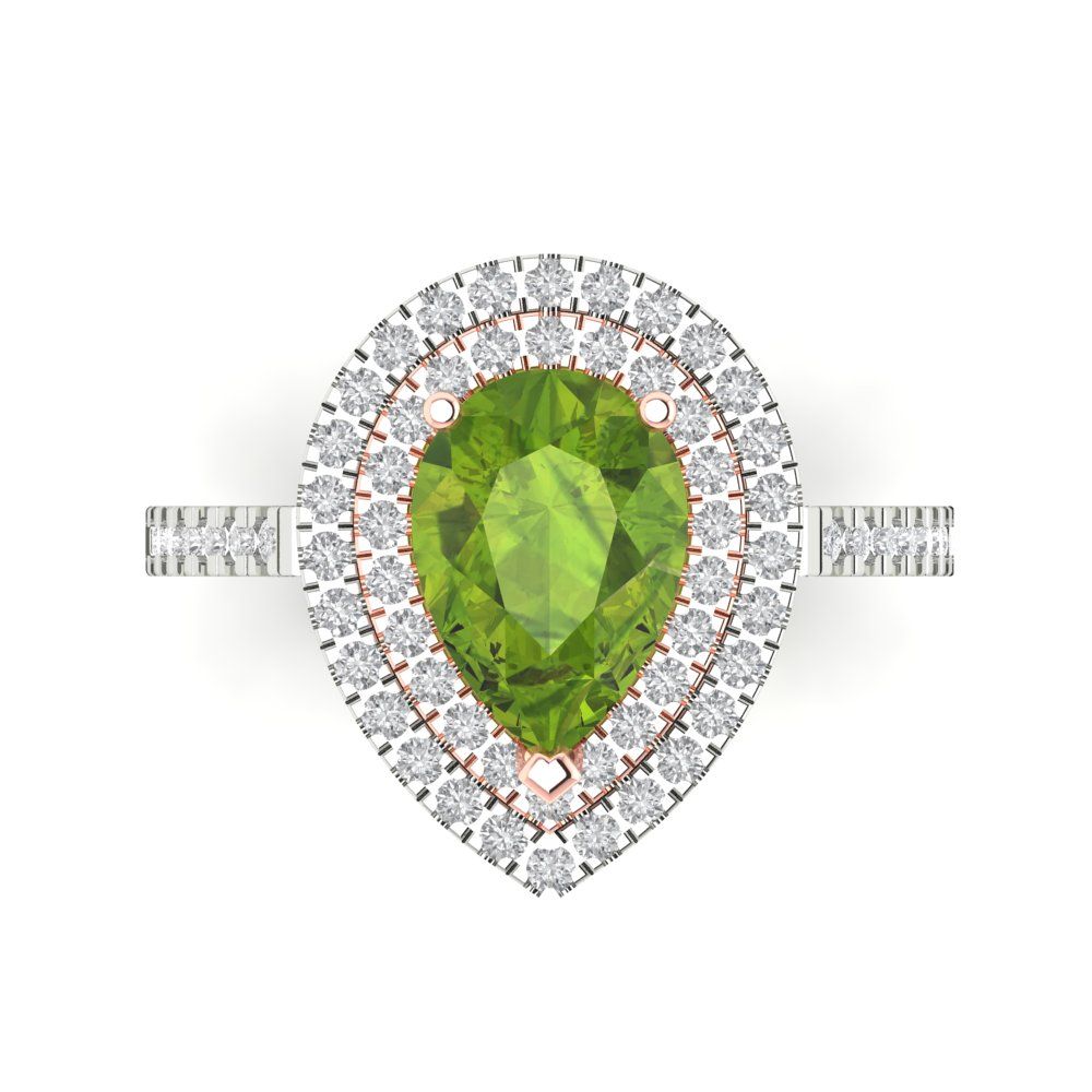 2.48 cttw Natural Peridot Hidden Halo Engagement Ring - Solid White/Rose Gold (VVS1, Pear Cut,10X7mm )