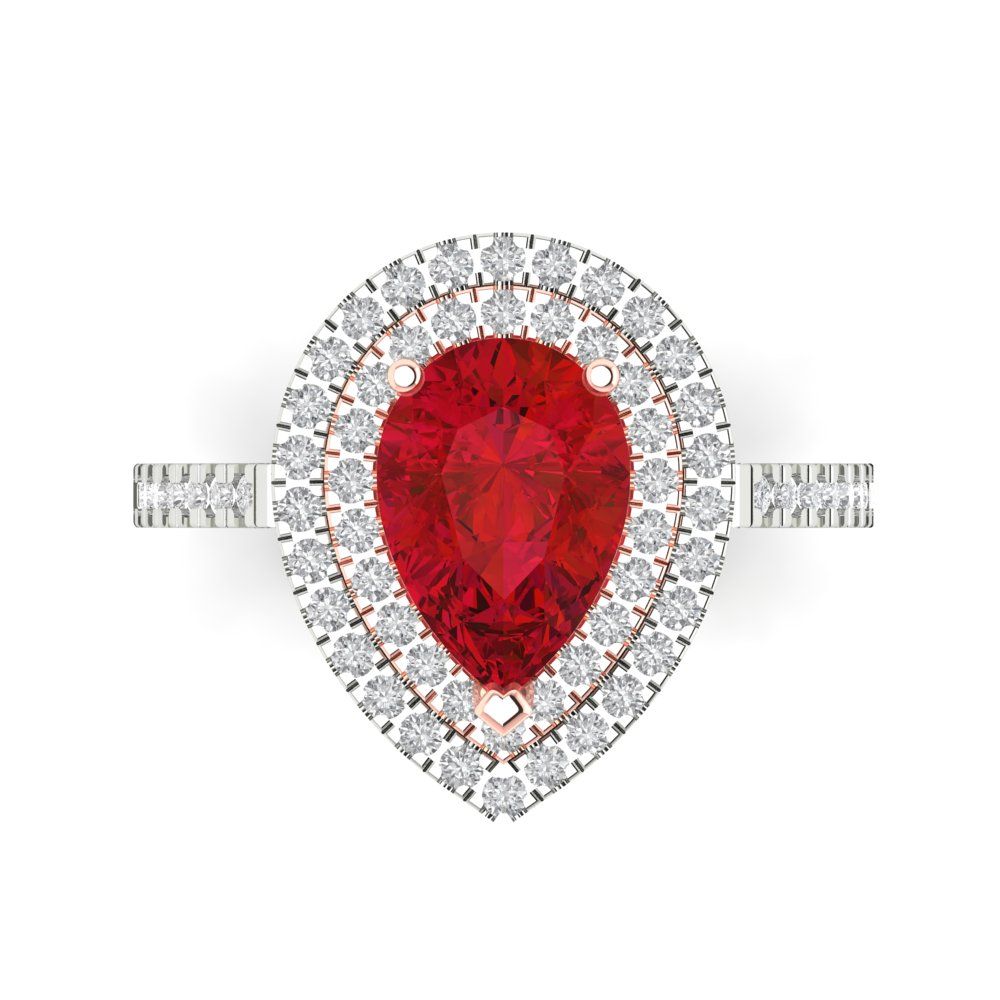 2.48 cttw Simulated Ruby Hidden Halo Engagement Ring - Solid White/Rose Gold (VVS1, Pear Cut,10X7mm )