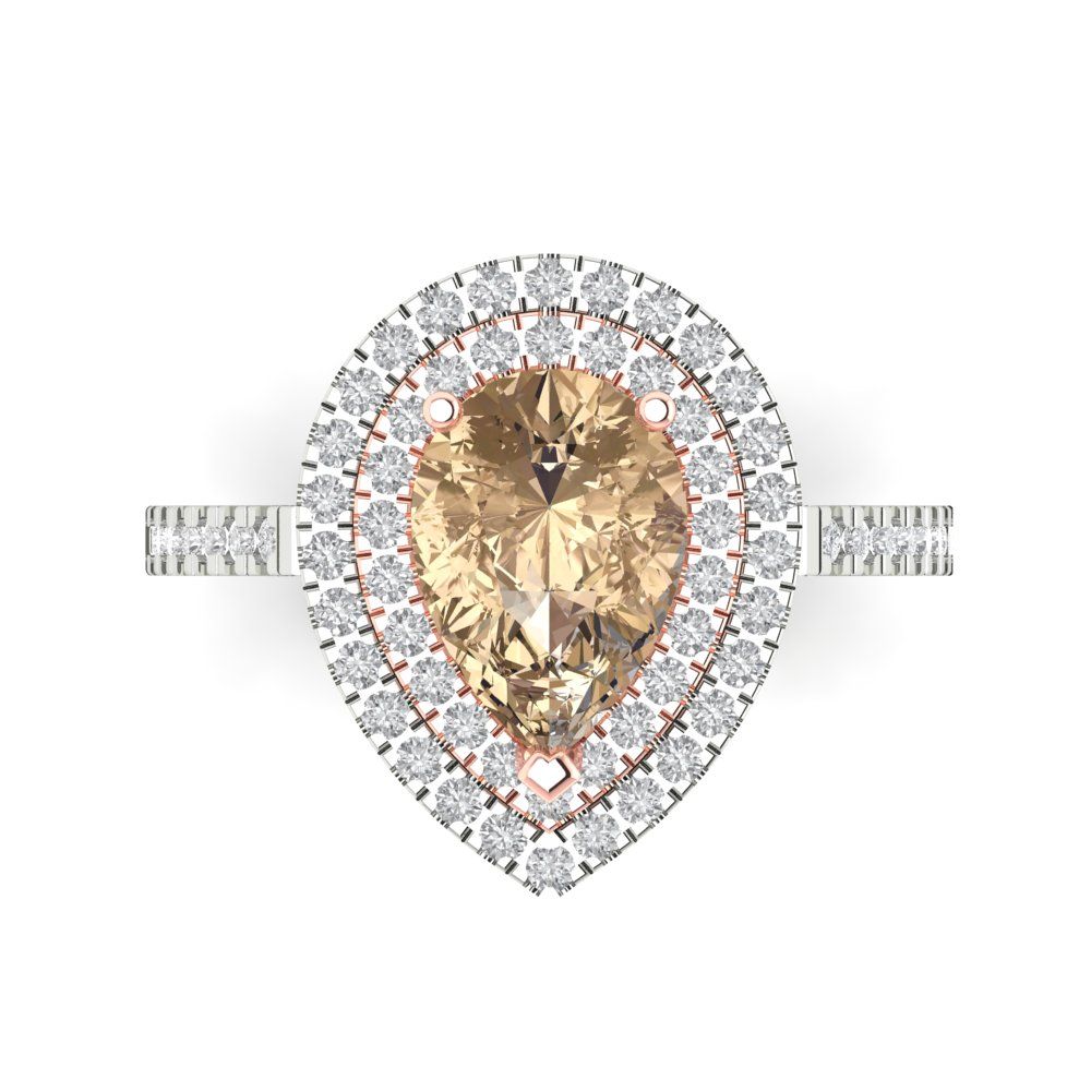 2.48 cttw Yellow Moissanite Hidden Halo Engagement Ring - Solid White/Rose Gold (VVS1, Pear Cut,10X7mm )