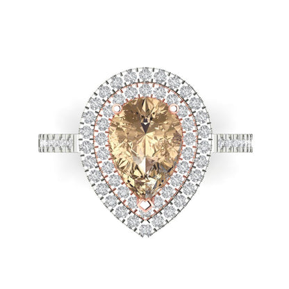 2.48 cttw Yellow Moissanite Hidden Halo Engagement Ring - Solid White/Rose Gold (VVS1, Pear Cut,10X7mm )
