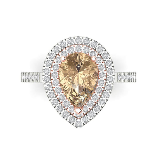 2.48 cttw Yellow Moissanite Hidden Halo Engagement Ring - Solid White/Rose Gold (VVS1, Pear Cut,10X7mm )