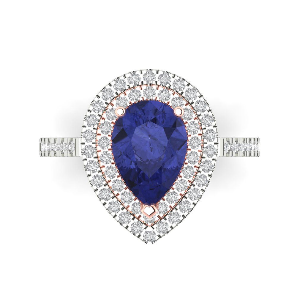 2.48 cttw Simulated Tanzanite Hidden Halo Engagement Ring - Solid White/Rose Gold (VVS1, Pear Cut,10X7mm )