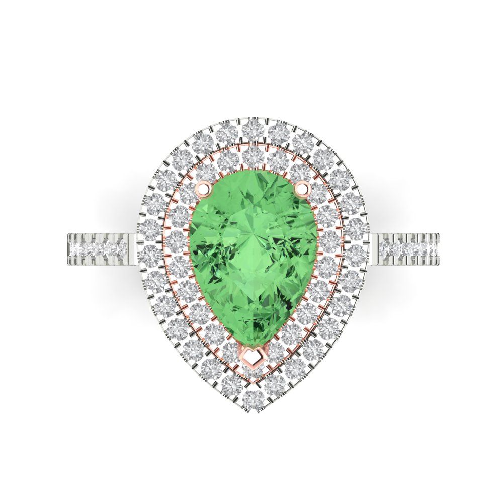 2.48 cttw Zirconia Simulated Green Diamond Hidden Halo Engagement Ring - Solid Gold (VVS1, Pear Cut,10X7mm )
