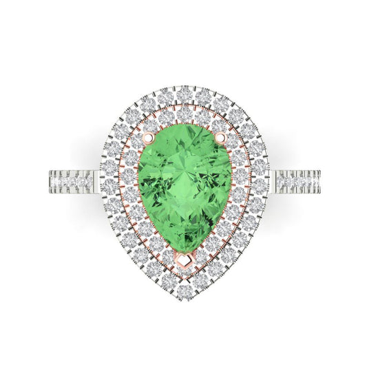 2.48 cttw Zirconia Simulated Green Diamond Hidden Halo Engagement Ring - Solid White/Rose Gold (VVS1, Pear Cut,10X7mm )