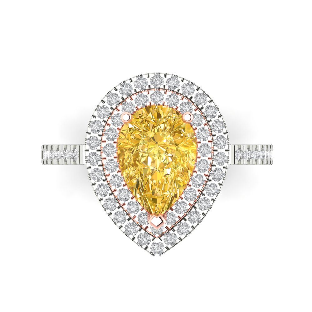2.48 cttw Natural Citrine Hidden Halo Engagement Ring - Solid White/Rose Gold (VVS1, Pear Cut,10X7mm )