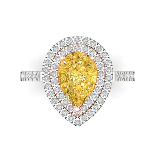 2.48 cttw Natural Citrine Hidden Halo Engagement Ring - Solid White/Rose Gold (VVS1, Pear Cut,10X7mm )