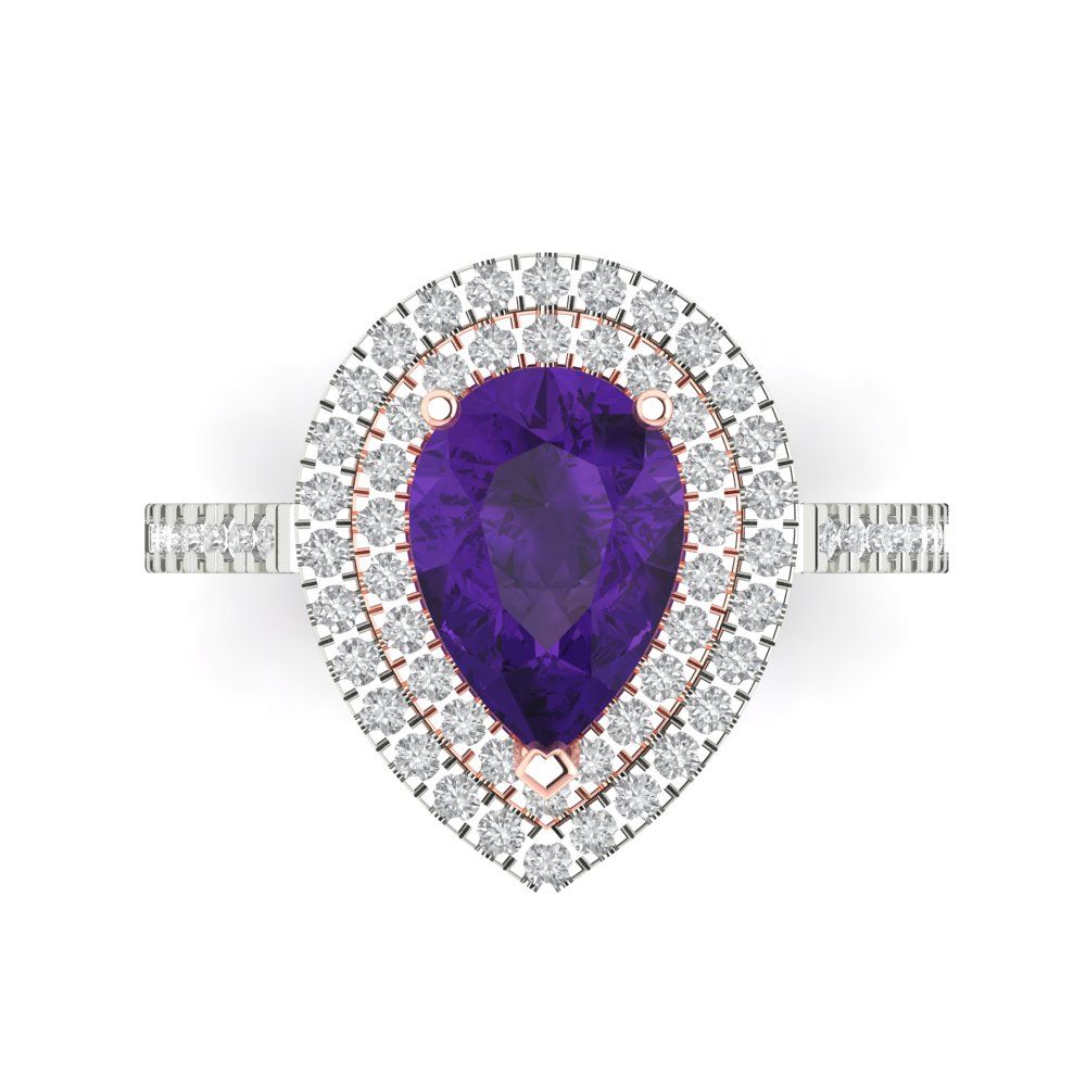 2.48 cttw Natural Amethyst Hidden Halo Engagement Ring - Solid White/Rose Gold (VVS1, Pear Cut,10X7mm )