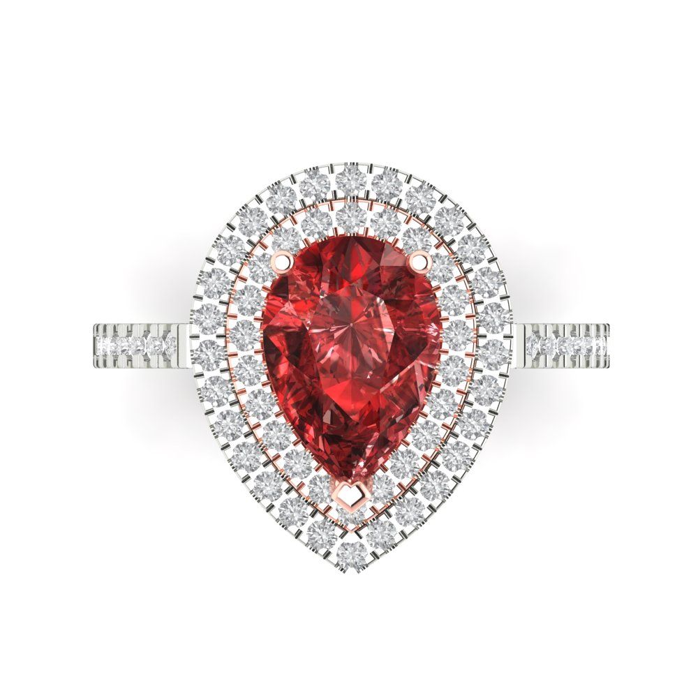 2.48 cttw Natural Garnet Hidden Halo Engagement Ring - Solid White/Rose Gold (VVS1, Pear Cut,10X7mm )