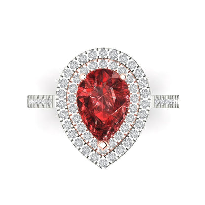 2.48 cttw Natural Garnet Hidden Halo Engagement Ring - Solid White/Rose Gold (VVS1, Pear Cut,10X7mm )