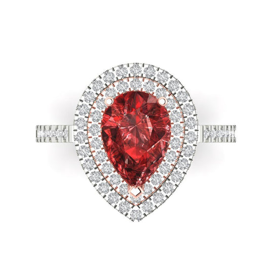 2.48 cttw Natural Garnet Hidden Halo Engagement Ring - Solid White/Rose Gold (VVS1, Pear Cut,10X7mm )