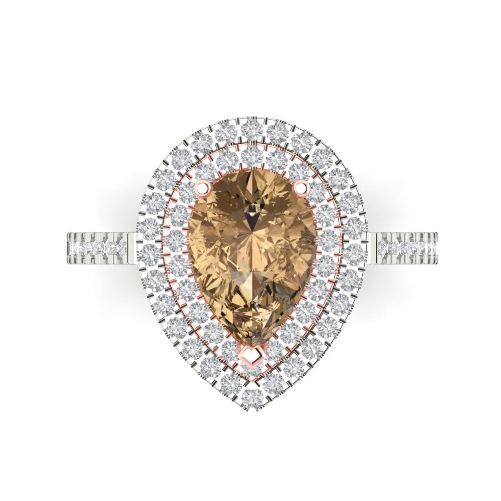 2.48 cttw Zirconia Simulated Champagne Diamond Hidden Halo Engagement Ring - Solid White/Rose Gold (VVS1, Pear Cut,10X7mm )
