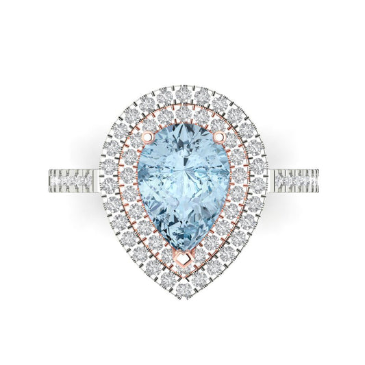 2.48 cttw Natural Sky Blue Topaz Hidden Halo Engagement Ring - Solid White/Rose Gold (VVS1, Pear Cut,10X7mm )