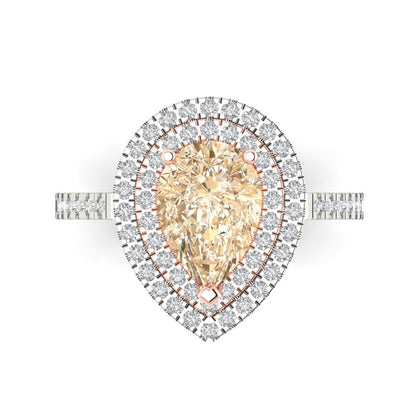 2.48 cttw Natural Morganite Hidden Halo Engagement Ring - Solid White/Rose Gold (VVS1, Pear Cut,10X7mm )