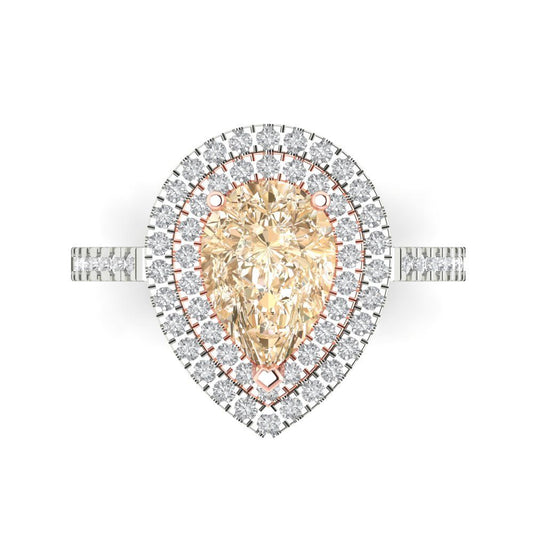 2.48 cttw Natural Morganite Hidden Halo Engagement Ring - Solid White/Rose Gold (VVS1, Pear Cut,10X7mm )