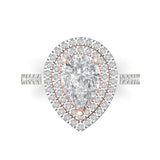 2.5 ct Brilliant Pear Cut Natural Diamond Stone Clarity SI1-2 Color G-H White/Rose Gold Halo Solitaire with Accents Ring