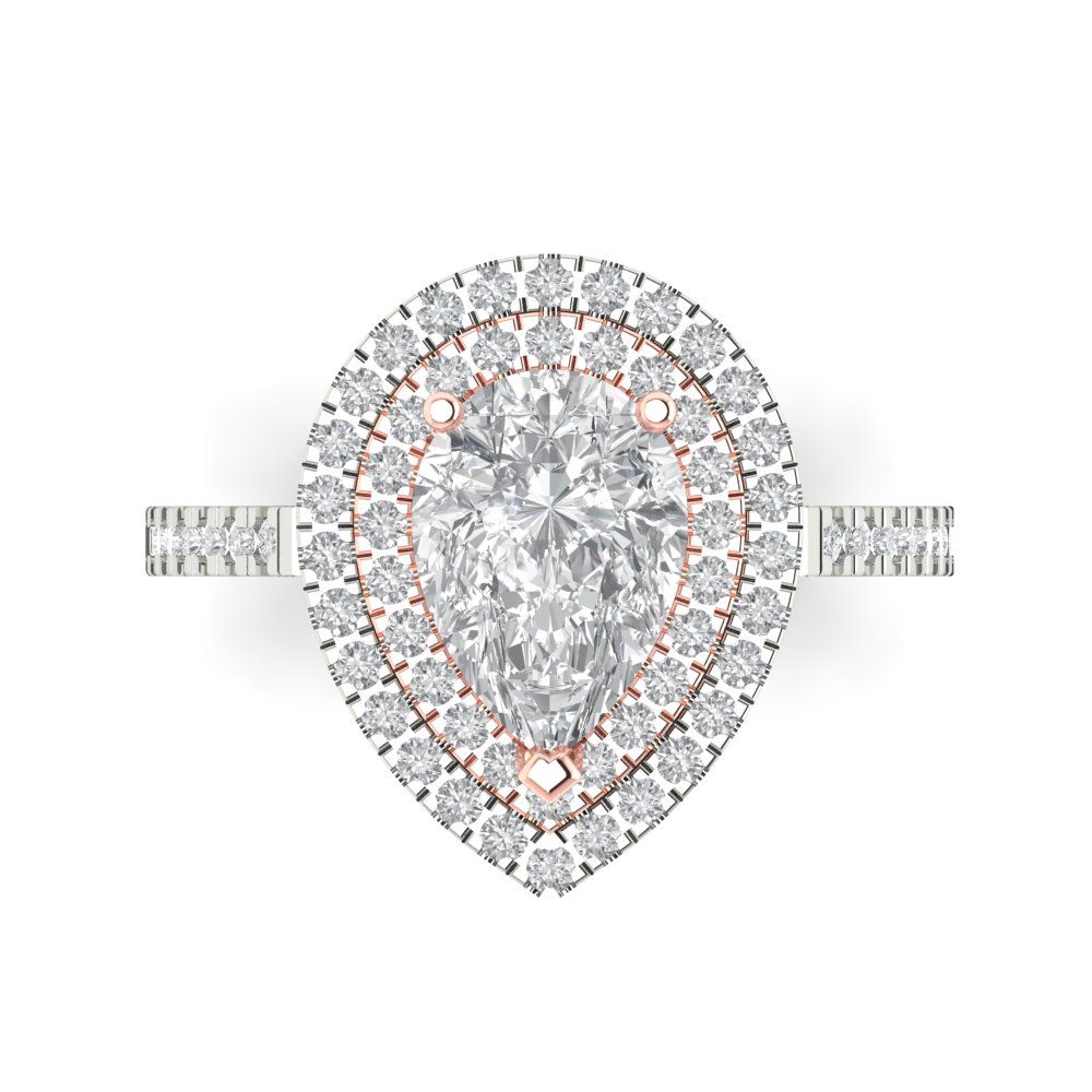 2.48 cttw Moissanite Hidden Halo Engagement Ring - Solid White/Rose Gold (VVS1, Pear Cut,10X7mm )