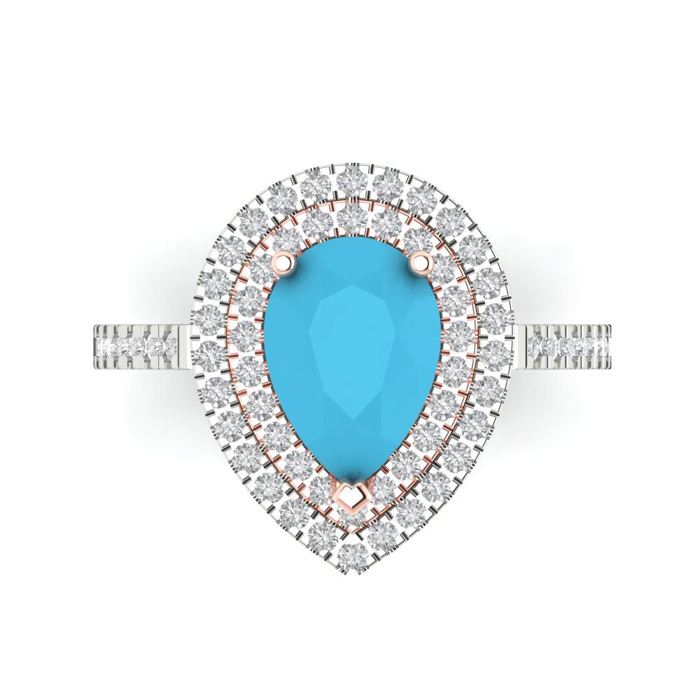 2.48 cttw Simulated Turquoise Hidden Halo Engagement Ring - Solid White/Rose Gold (VVS1, Pear Cut,10X7mm )