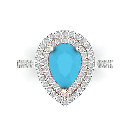 2.48 cttw Simulated Turquoise Hidden Halo Engagement Ring - Solid White/Rose Gold (VVS1, Pear Cut,10X7mm )
