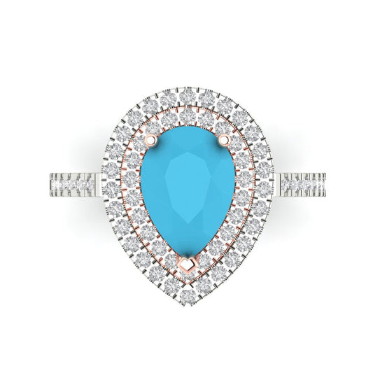 2.48 cttw Simulated Turquoise Hidden Halo Engagement Ring - Solid White/Rose Gold (VVS1, Pear Cut,10X7mm )