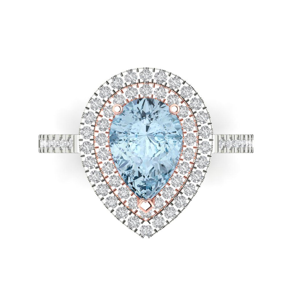 2.48 cttw Zirconia Simulated Blue Diamond Hidden Halo Engagement Ring - Solid White/Rose Gold (VVS1, Pear Cut,10X7mm )